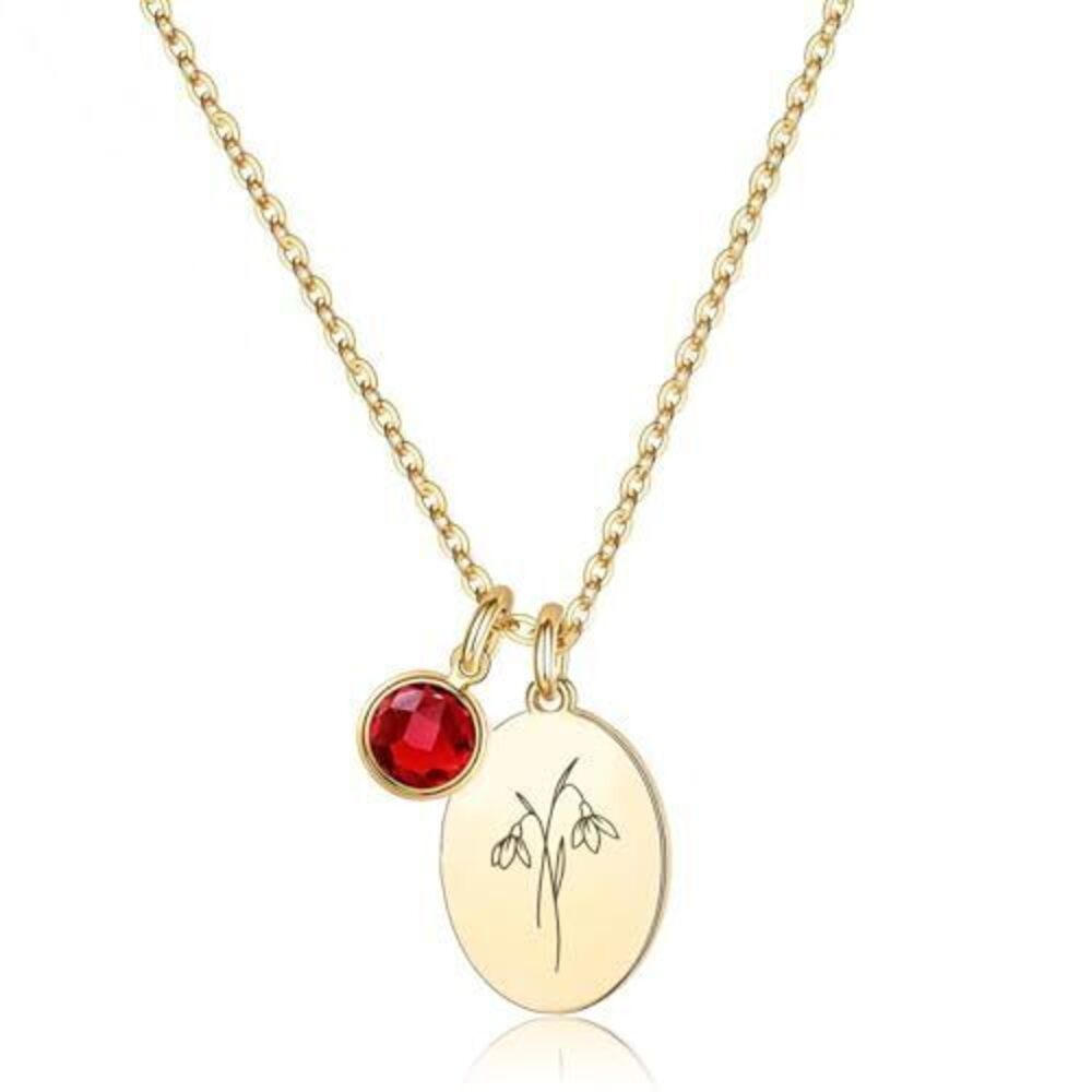 7740 Birth Flower Necklaces , 18K Gold Plated Dainty Birthstone Pendant